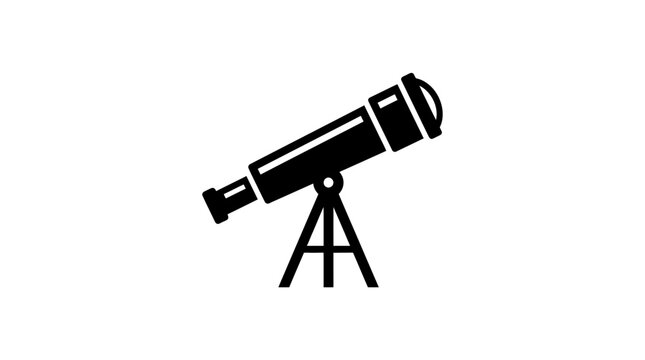 Black and white telescope illustration on tripod stand.