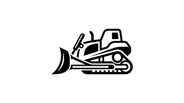 Black and white bulldozer heavy machinery illustration vector.