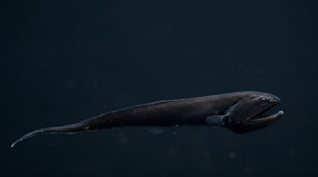A rare deep sea dragonfish swimming in the dark ocean depths.