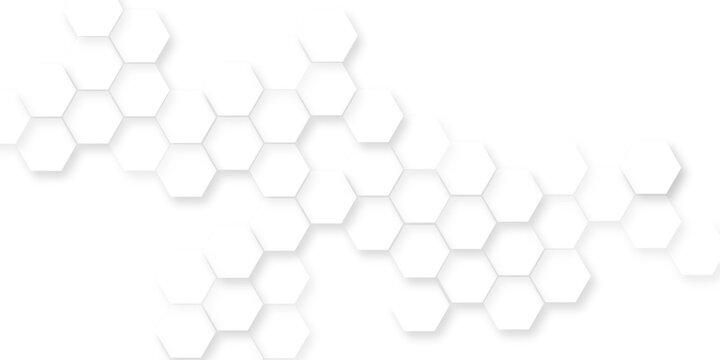 Abstract white 3d hexagonal surface with geometric wave line, light white hexagonal tile pattern, abstract white honeycomb structure featuring organic geometric patterns creates a modern design.