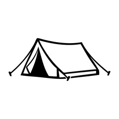 Dibujo minimalista con líneas de una tienda de campaña sujeta al suelo por cuerdas tensadas © teracreonte