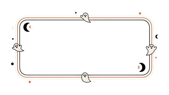 Halloween Ghost Frame: A playful rectangular frame decorated with cute, cartoonish ghosts and crescent moons, perfect for adding a spooky and whimsical touch to your Halloween designs.