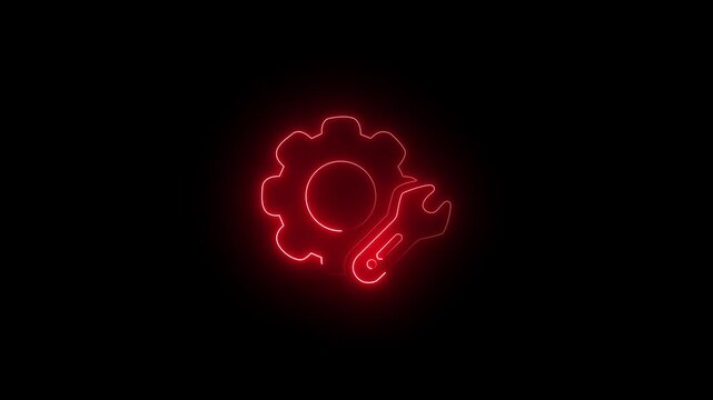 Neon Settings Icon with Tools Animation, Glowing Gear and Wrench Symbol, Futuristic Technology UI Motion Graphic