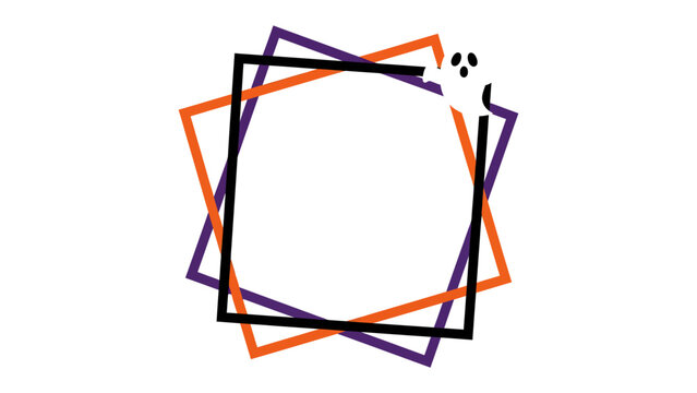 Geometric Ghost Frame: A playful Halloween-themed frame featuring overlapping geometric squares in purple and orange, with a cute, abstract ghost peeking out from the side.