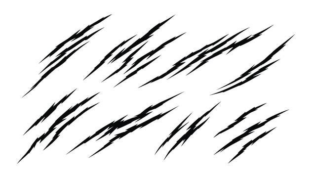 Claw marks scratches graphic set on white background for design.