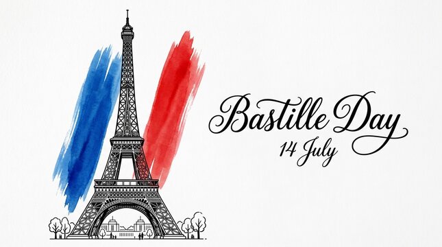Stylized Paris city illustration with Eiffel Tower landmark, modern flat design vector of Parisian street, bicycle, cafe, and starry night sky background.