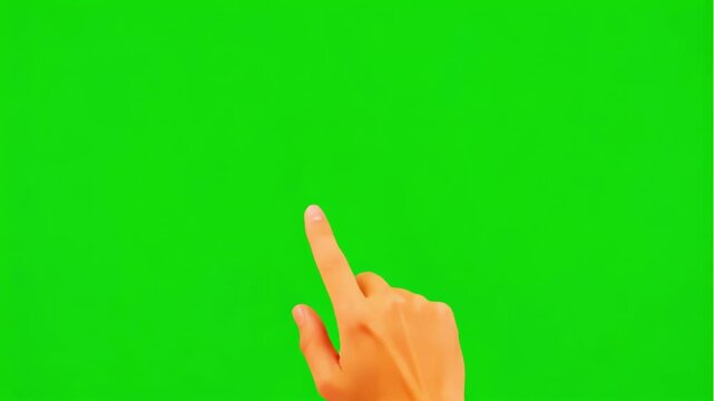 Hand pointing upwards against green screen demonstrating interaction in three frames motion video finger gesture touch human arm