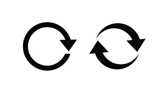 Circular arrow refresh icons isolated on white background for user interface web development and software update status symbols in clean black vector flat graphic.