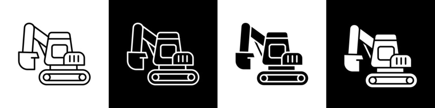 Excavator black and white icon design concept