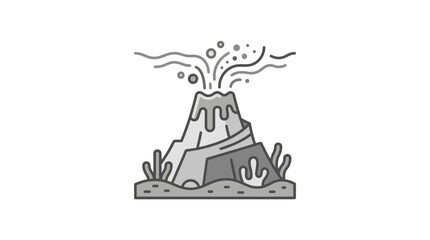 Minimalist volcano eruption with smoke and falling stones icon. © Aleksander