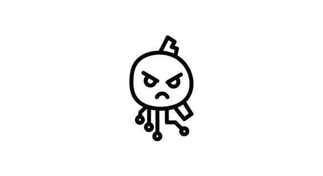 Angry digital virus character with circuit board legs