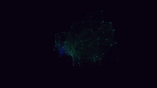 Seamless 4K loop of a glowing inferno neural network of dual sphere nodes firing and connecting in a seamless plexus with an elegant inner glow. Ideal for technology background, corporate background.