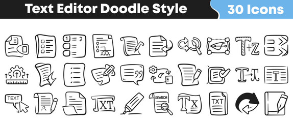 Fototapeta premium Set of thirty creative hand drawn text editor interface icons