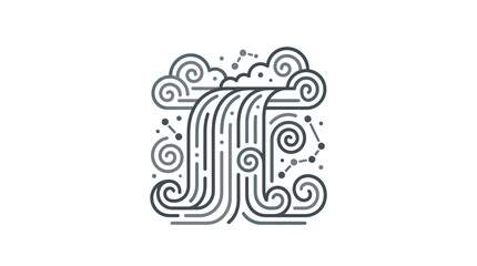 Stylized waterfall icon with decorative clouds and stars. © aflahul rozi