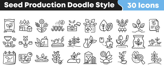 Obraz premium Set of thirty hand drawn doodle style seed production icons