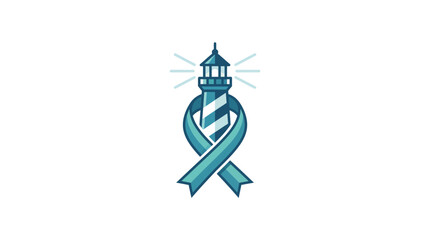 Fototapeta premium A stylized lighthouse illustration intertwined with a teal awareness ribbon symbol.