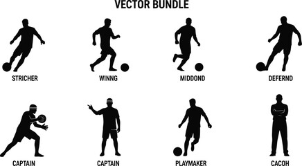 Soccer Player Positions and Football Team Silhouette Icons Bundle © Nurjahan