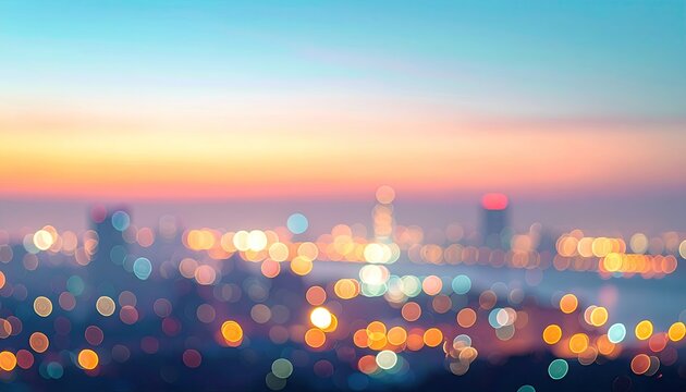 Blurred Cityscape at Sunset with Bokeh Lights.