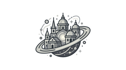 Fantasy city inside a planet with celestial rings. © rafa