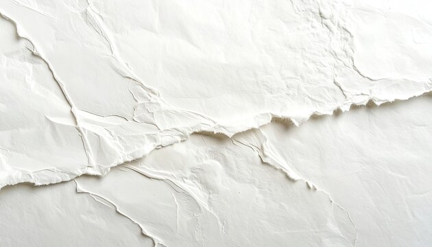 Abstract White Paper Texture with Crinkled Folds and Torn Edges.