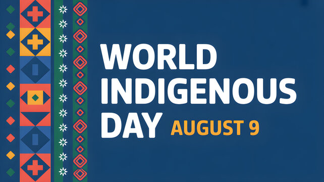 World indigenous day celebration banner with colorful ethnic pattern and august 9 date