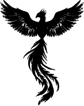 phoenix silhouette with spread wings ink wash style