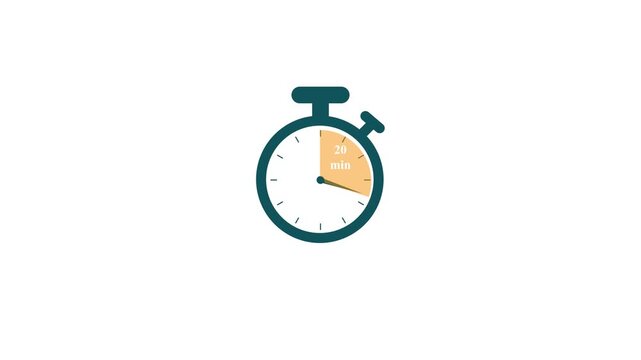 Minimalist graphic countdown timer icon showing twenty minutes duration on white background simple motion animation for time management and productivity tracking.