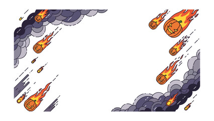 Meteor Strike Warning: A dramatic illustration depicting a cluster of flaming meteorites descending through ominous storm clouds, conveying a sense of impending danger and celestial event. © abidakhatun