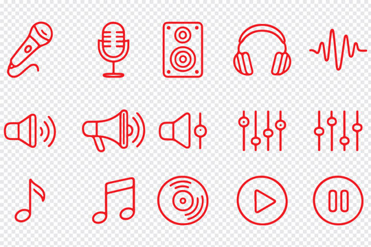 Abstract wave line icon set with sound signals, frequency curves, audio visualization and dynamic motion outline vector collection