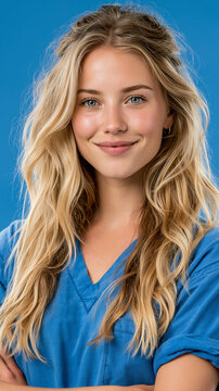 A professional recruiter set in a bright. A caucasian woman, stands facing the camera