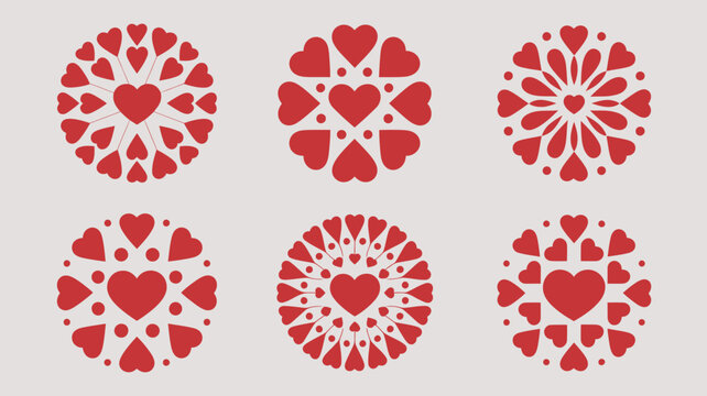 Beautiful geometric heart patterns in red and white circular design