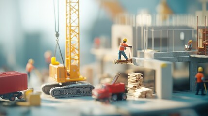Fototapeta premium Miniature construction site crane at work
