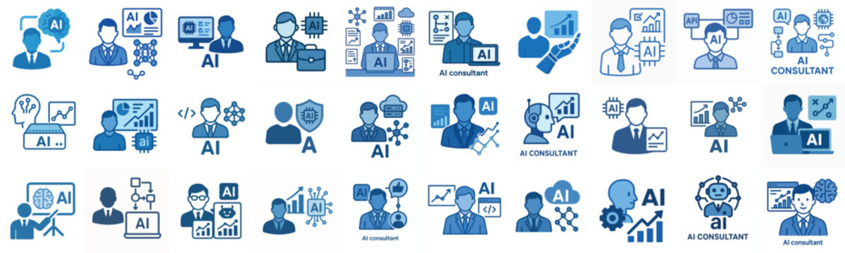 flat AI Consultant vector icon blue color