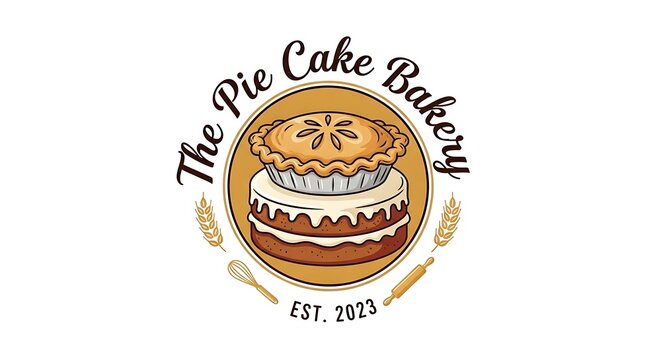 Vintage bakery logo design with pie cake illustration and established date