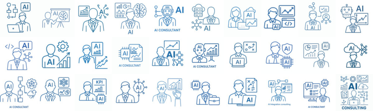 line art AI Consultant vector icon blue color