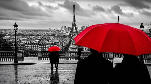 Romantic Parisian scene with Eiffel Tower.