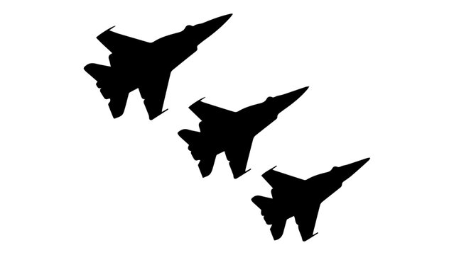 Fighter Jets Formation Silhouettes - 3 Military Jets Vector