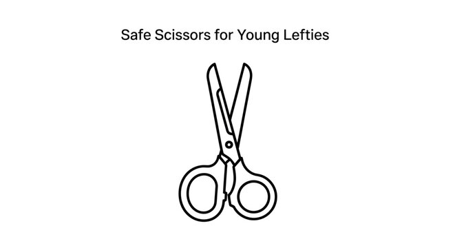 A simple black and white line drawing of safety scissors designed for left handed children.