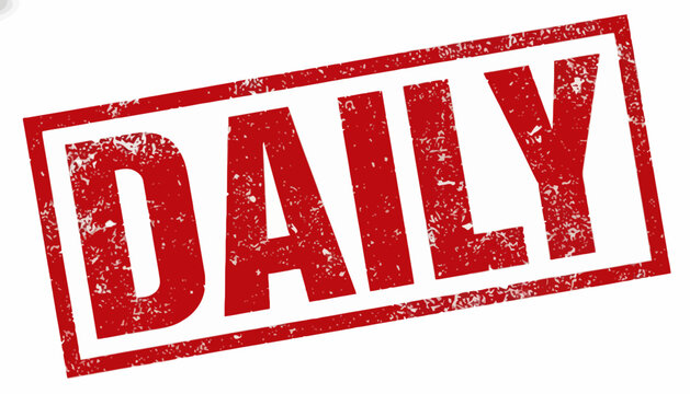 Red 'DAILY' grunge rubber stamp with distressed texture for consistent content, routine schedules, or everyday updates on a white background, vector graphic illustration