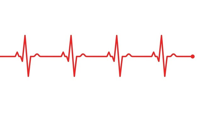 A clear red line representing an electrocardiogram (ECG) displays a regular heartbeat pattern, symbolizing health and vital signs.
