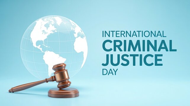 International Criminal Justice Day background with judge gavel and globe