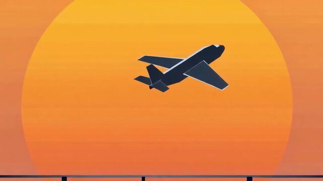 Airplane Taking Off at Sunset