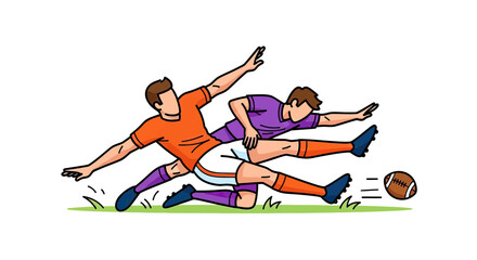 Fototapeta premium American football players tackling for ball on field.