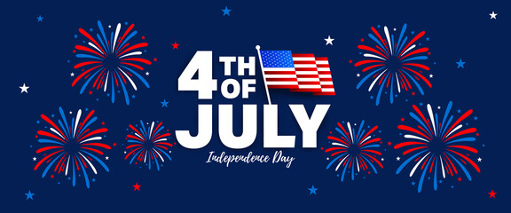 Obraz premium Fourth of July Independence Day Banner with Flag and Fireworks