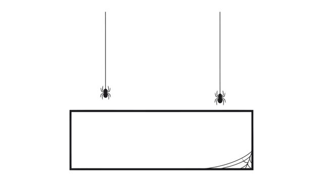 Spiders and Web: Two spiders hang from threads above a blank rectangular frame, with a delicate spiderweb forming in the corner, ready to ensnare its prey.