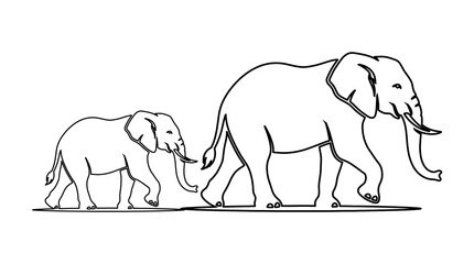 black and white elephant family walking © Azizul