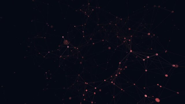 Hypnotic seamless loop of a glowing glass neural network of sphere nodes firing and connecting in a seamless plexus with deep cinematic detail. Ideal for corporate background, AI background. 4K UHD.