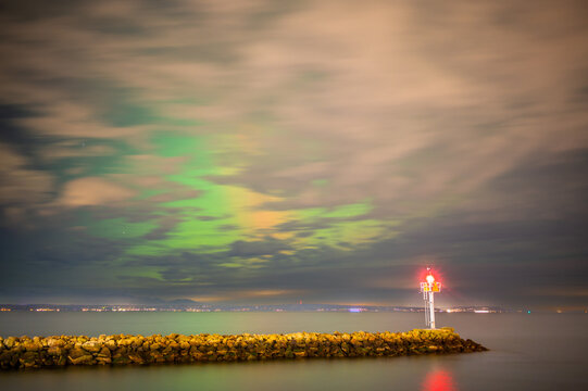 Seattle Washington Shilshole Bay At Night With The Northern Lights