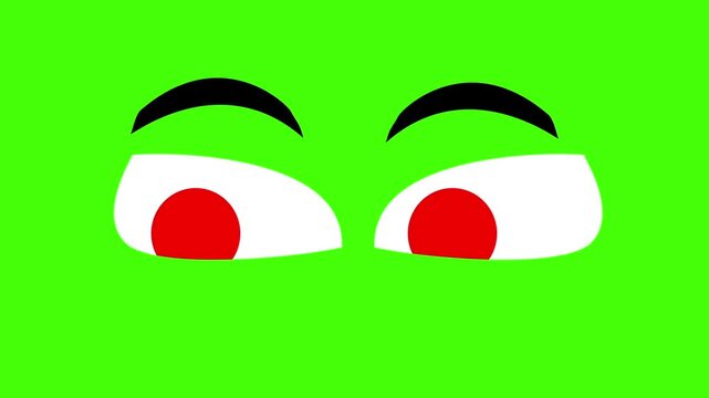 Cartoon Villain Eyes on Green Screen &ndash; Evil Animated Red Eyes with Black Eyebrows Chroma Key