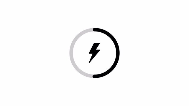 Battery charging animation with power icon isolated on a transparent background. Battery with lightning bolt, energy storage, electrical power, renewable energy,